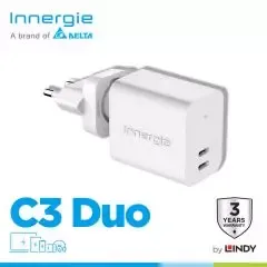 INNERGIE Adaptor Charger Laptop Smartphone C3 Duo 30W Type C 2 Port PD 3.0 Fast Charging, Putih