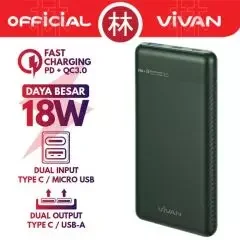 Vivan VPB-M10 10000 MAh 18W Powerbank Quick Charge 3.0 Dual Input Output Green